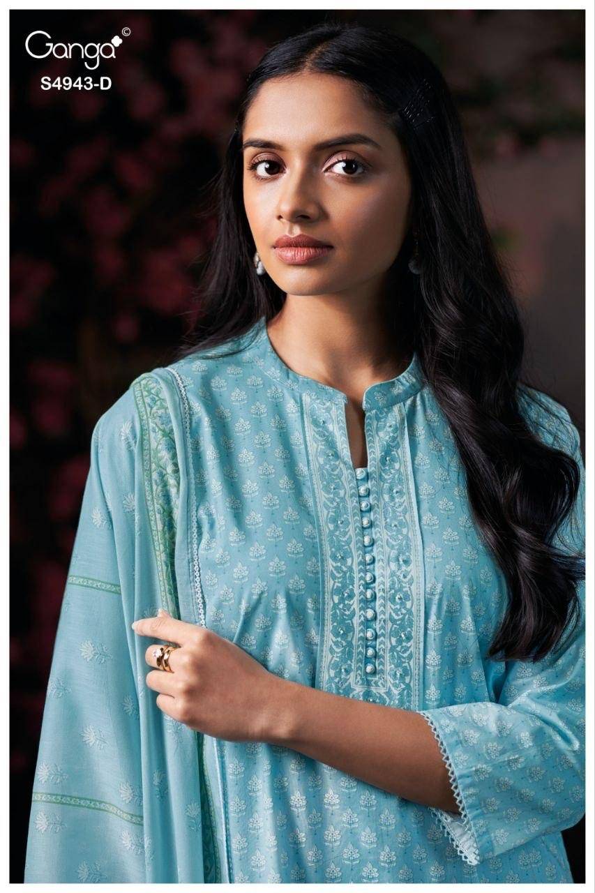ELYNDRA 4943 By GANGA FASHION 4943 A TO 4943 D Beautiful Festive Suits Stylish Colorful Fancy Casual Wear & Ethnic Wear PREMIUM COTTON Dresses At Wholesale Price
